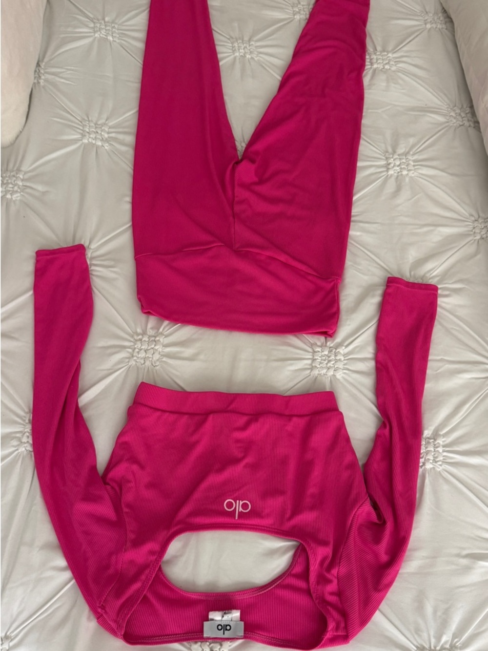 ALO Yoga Hot Pink Ribbed Bralette with White Logo - Picture 8 of 8